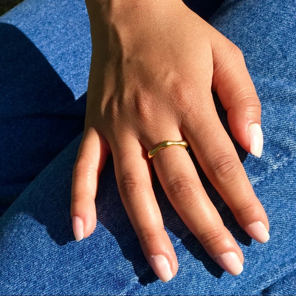 18k Cute Ripple Handmade Gold Ring Tarnish Free - Picture 5 of 6